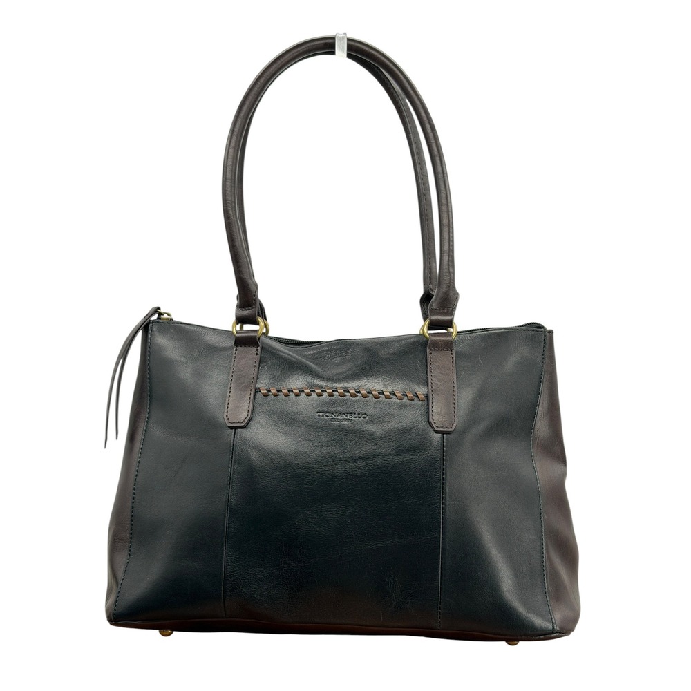 Tignanello Satchel Tote Bag Womens Black Leather Colorblock Business Office Chic